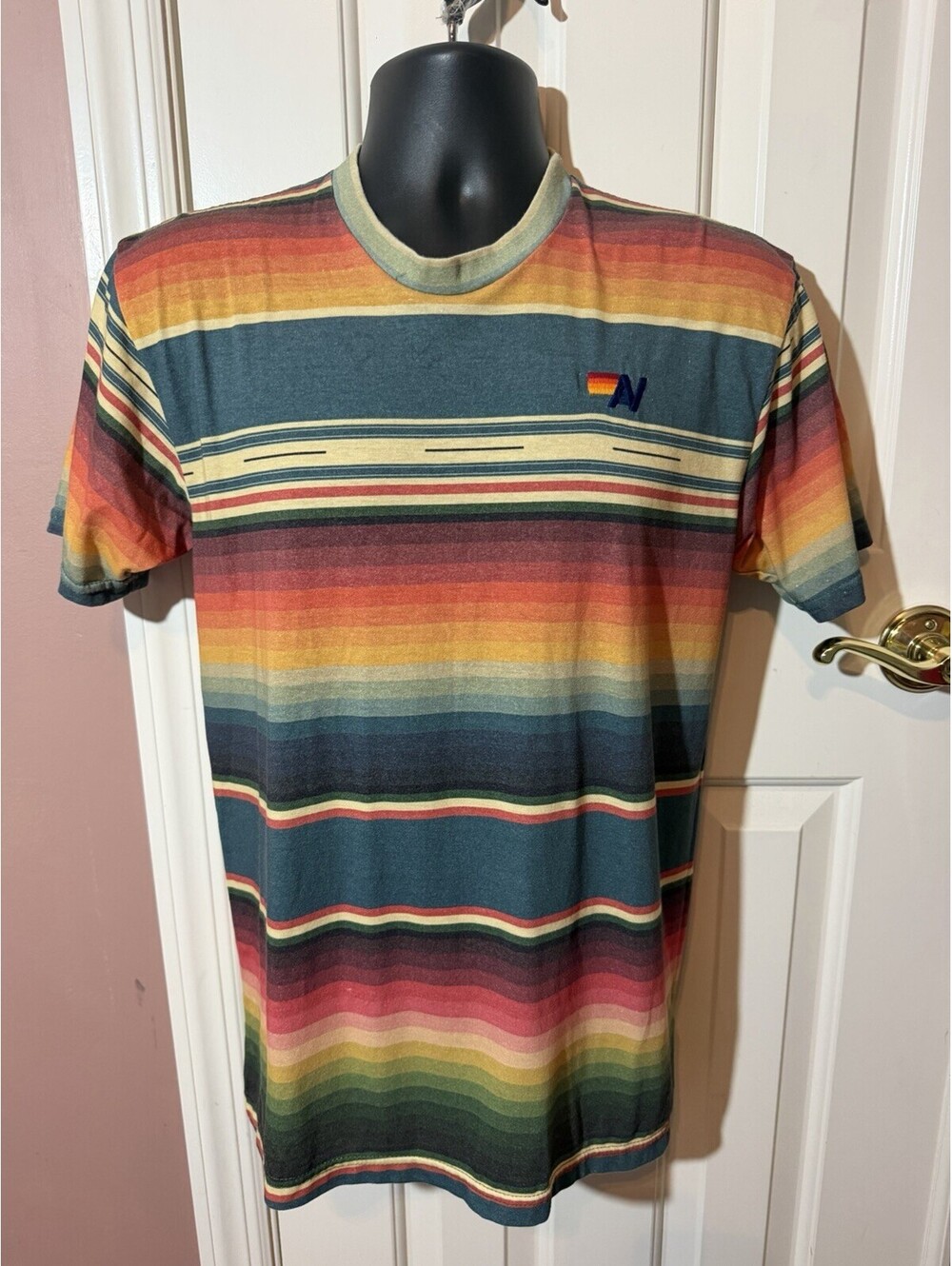 Aviator Nation Sunset Stripe Tee Shirt Size M Rainbow Made in USA